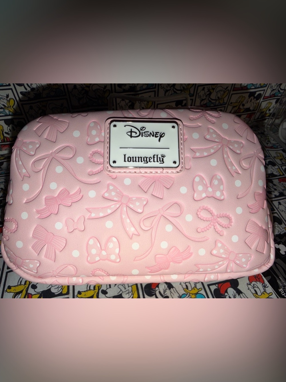 Loungefly Minnie Mouse Pink Makeup Bag With Bows Ears NWT 2025 - Picture 5 of 10